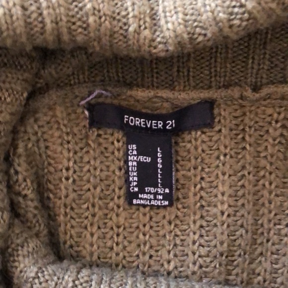 Forever  21 sweater green cold shoulder SZ L hi-lo EUC cowl neck turtleneck - Picture 6 of 7